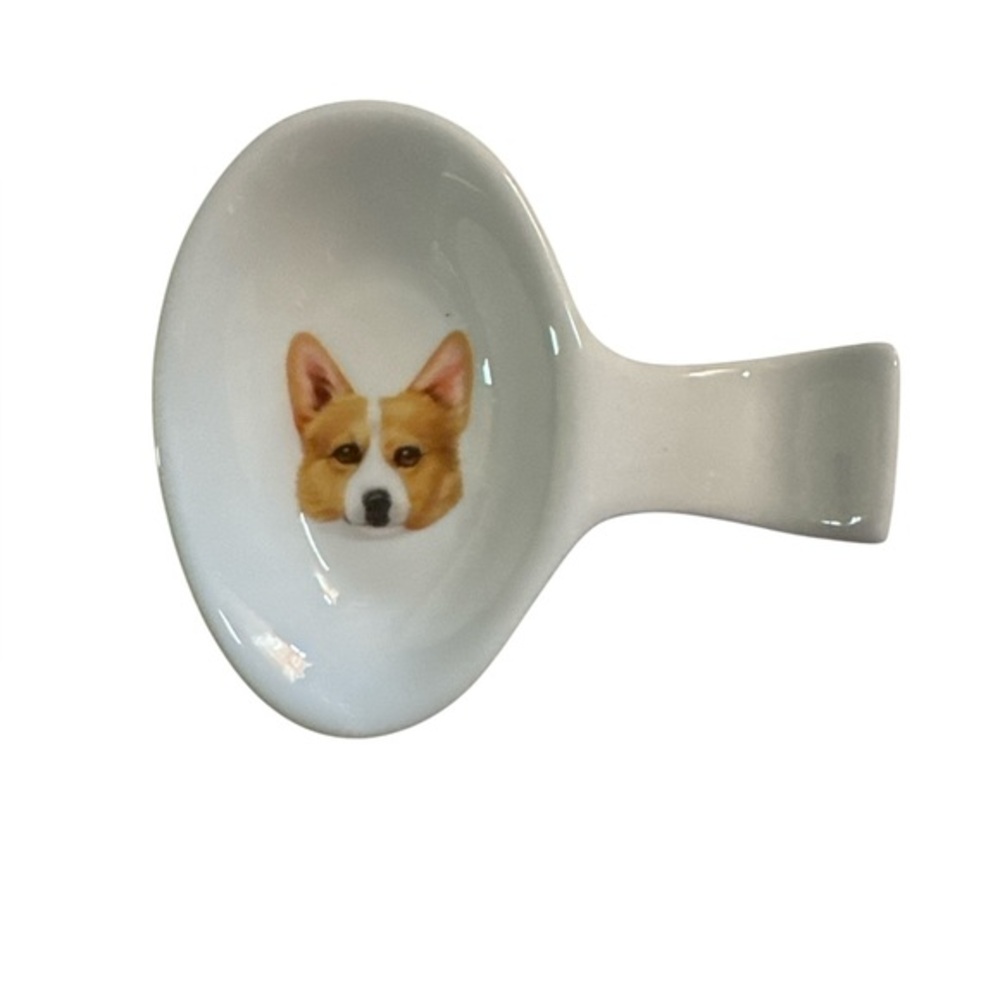 White Ceramic Dog Spoon with Corgi Face - Pets Dog Kitchen Spoon Rest Cooking